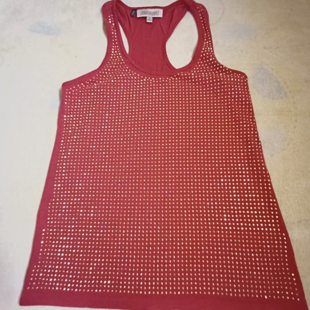 Jennifer Lopez Hot Pink Racer Back Tank Top With Goldtone Studs- Size S